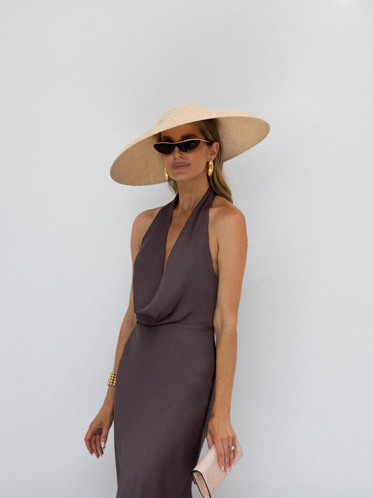 Becca Cowl Halter Satin Gown