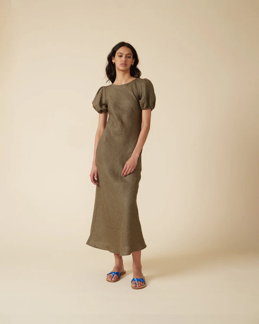 Kos Linen Midi - Khaki
