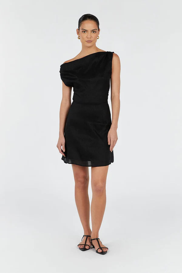 cass black asym linen mini dress Cass Black Asym Linen Mini Dress