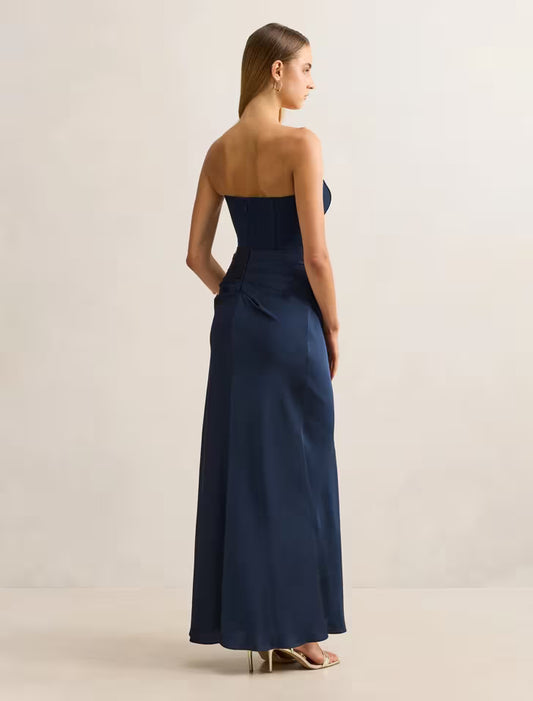 Isra Drape Strapless Maxi Dress - Navy