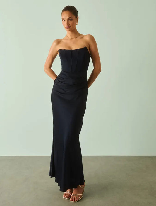 Isra Drape Strapless Maxi Dress - Navy