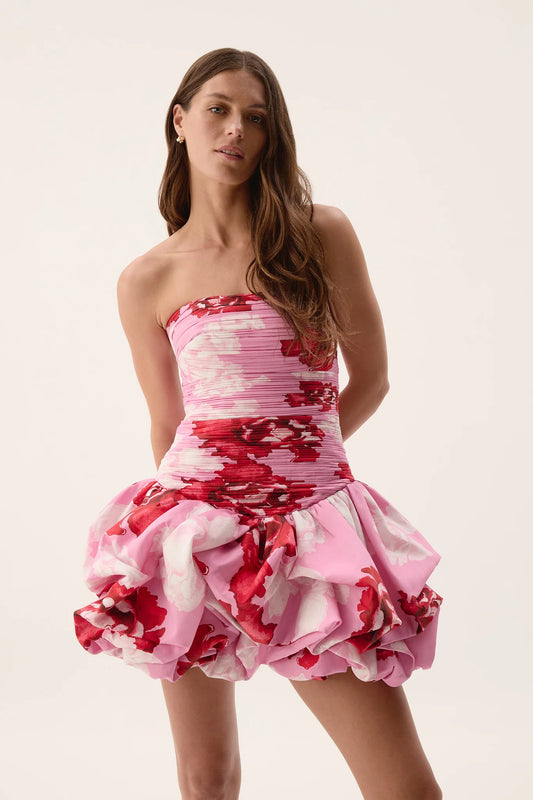 Violette Bubble Hem Mini - Pink Boldy Blooming