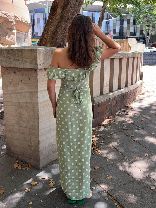Luna Dress Polka Dots - Green + White spot