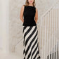 Fiery Black White Stripe Satin Bias Maxi Skirt