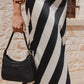 Fiery Black White Stripe Satin Bias Maxi Skirt