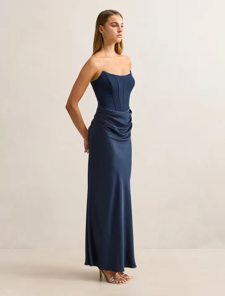 Isra Drape Strapless Maxi Dress - Navy
