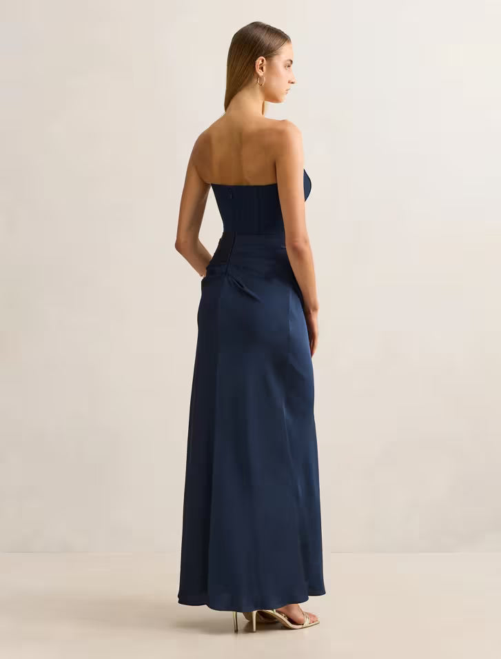Isra Drape Strapless Maxi Dress - Navy