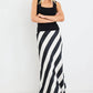 Fiery Black White Stripe Satin Bias Maxi Skirt