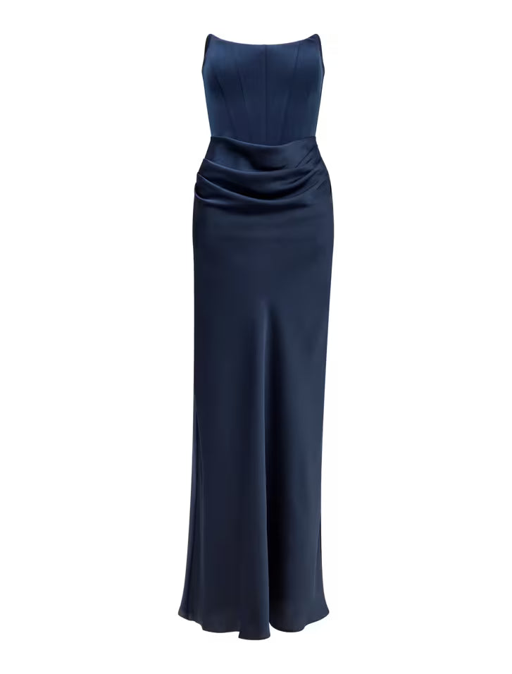 Isra Drape Strapless Maxi Dress - Navy