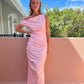 Issy One Shoulder Midi - Pink Candy