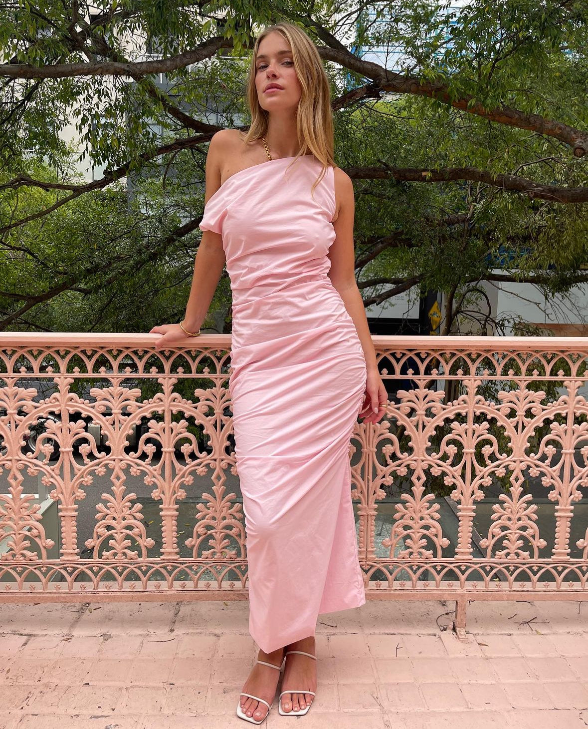 Issy One Shoulder Midi - Pink Candy